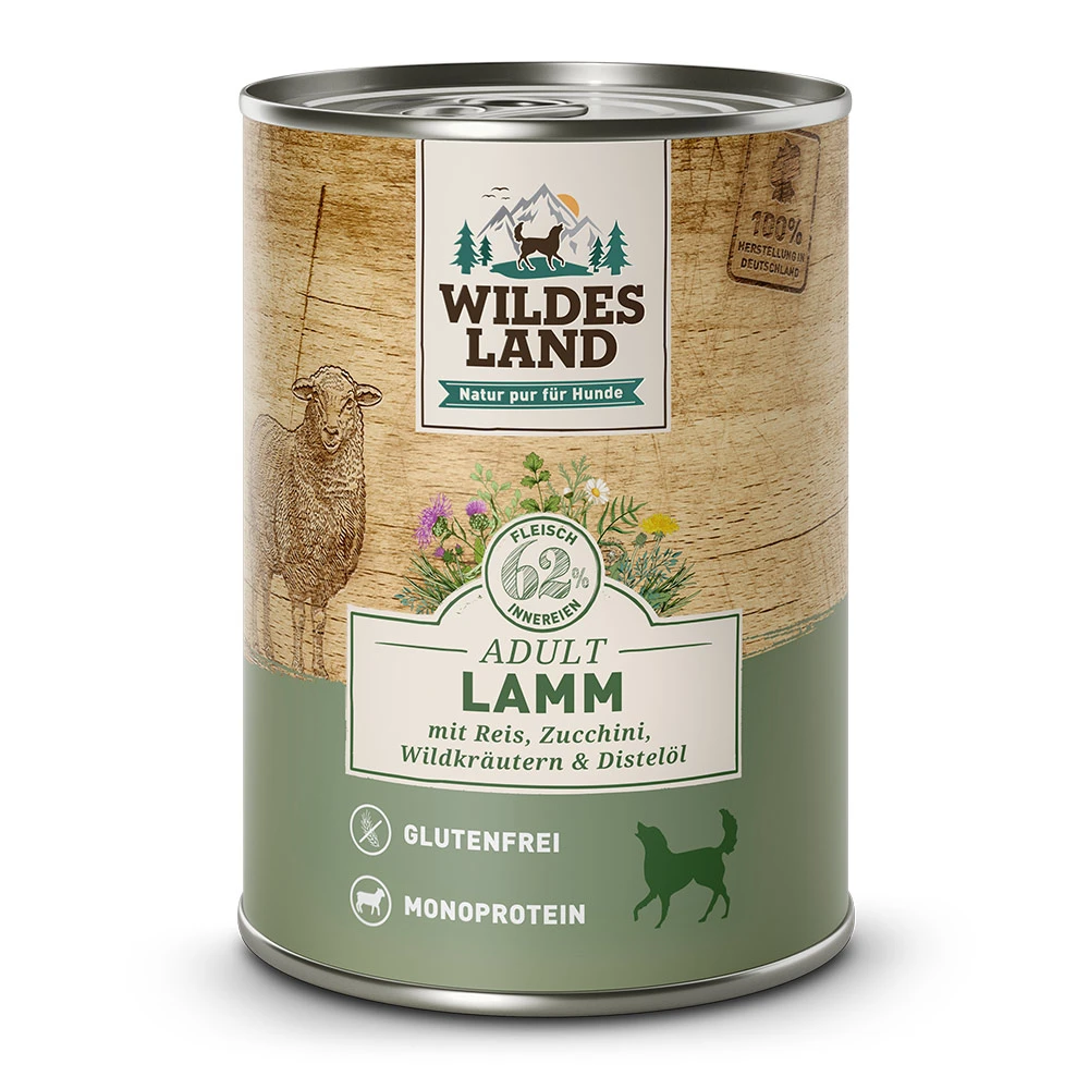 Wildes Land Classic Adult Lamm Mit Reis, Zucchini, Wildkräutern Und Distelöl Nassfutter 12 X 400 G 4 Wildes Land Classic Adult Lamm Mit Reis, Zucchini, Wildkräutern Und Distelöl Nassfutter 12 X 400 G – Bild 2