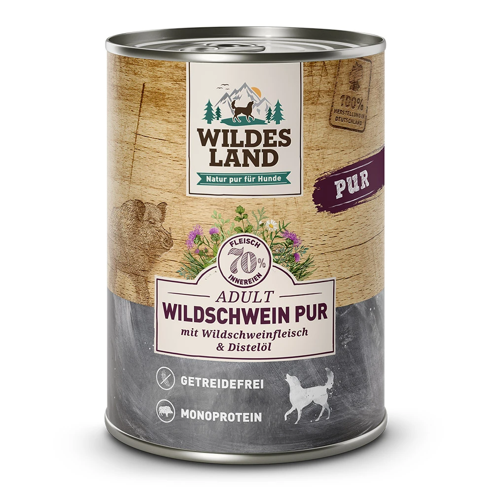 Wildes Land PUR Adult Wildschwein Mit Distelöl Nassfutter 24 X 400 G