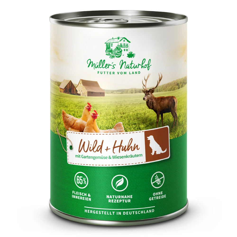 Müller’s Naturhof Wild Und Huhn Nassfutter 12 X 400 G – Bild 2
