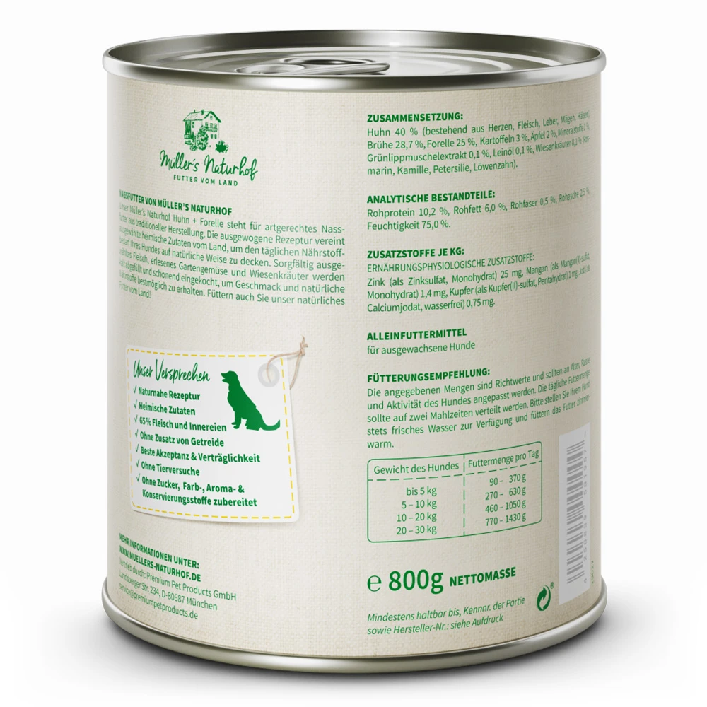 Müller’s Naturhof Huhn Und Forelle Nassfutter 6 X 800 G – Bild 2