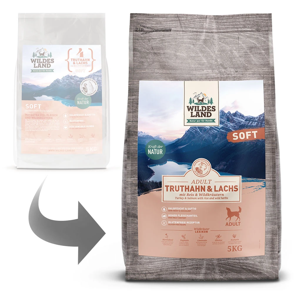Wildes Land Soft Adult Truthahn Und Lachs Mit Reis Und Wildkräutern Trockenfutter 5 Kg – Bild 3