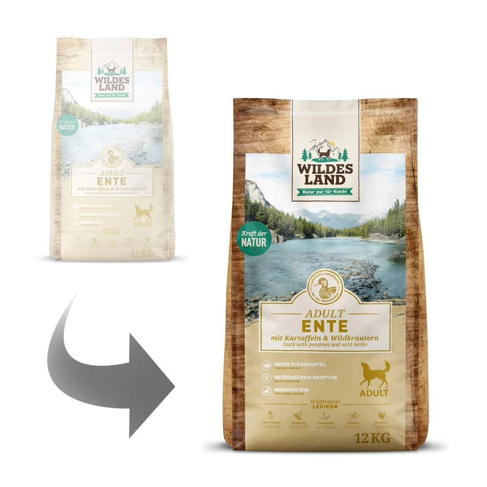 Wildes Land Classic Adult Ente Mit Kartoffeln Und Wildkräutern Trockenfutter 2 X 12 Kg – Bild 3