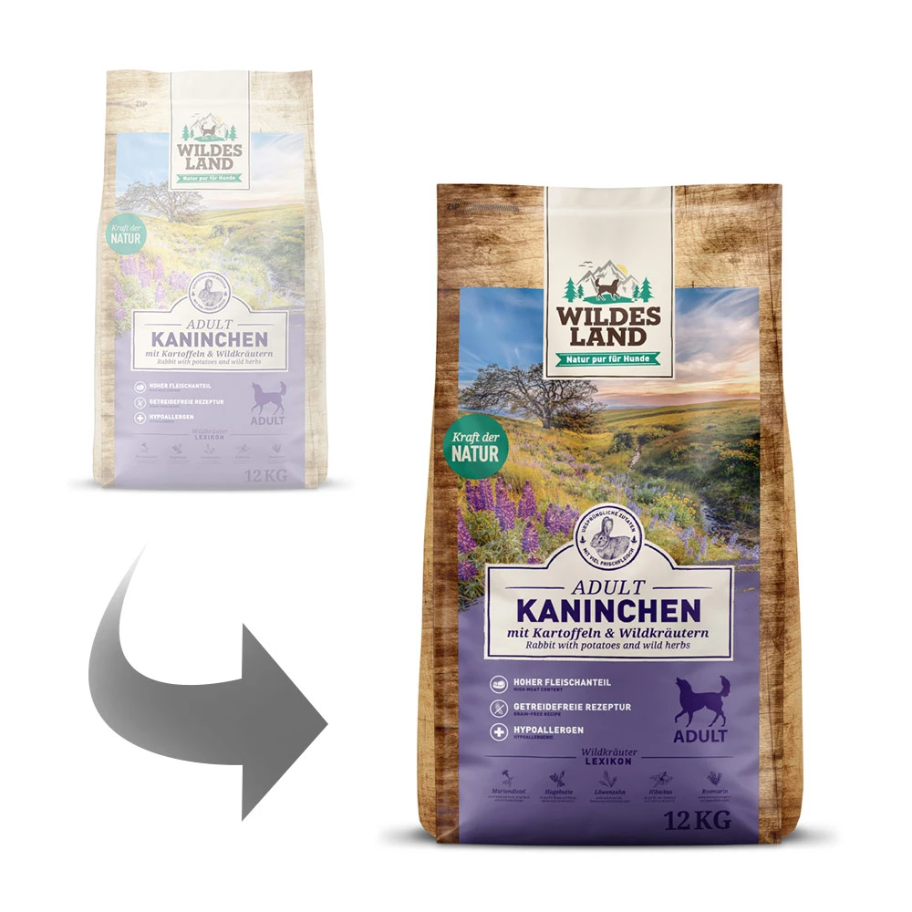 Wildes Land Classic Adult Kaninchen Mit Kartoffeln Und Wildkräutern Trockenfutter 2 X 12 Kg – Bild 3