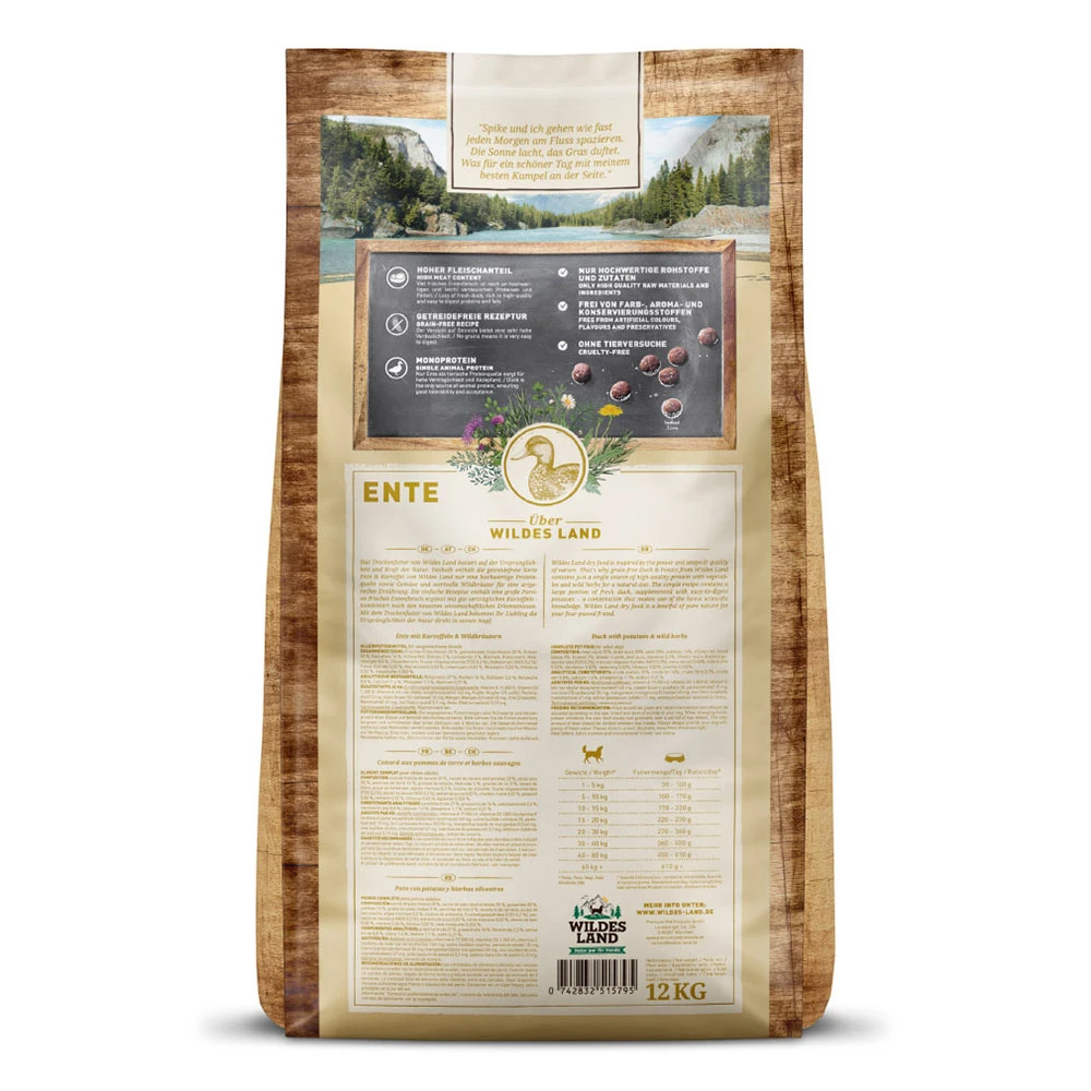 Wildes Land Classic Adult Ente Mit Kartoffeln Und Wildkräutern Trockenfutter 12 Kg – Bild 2