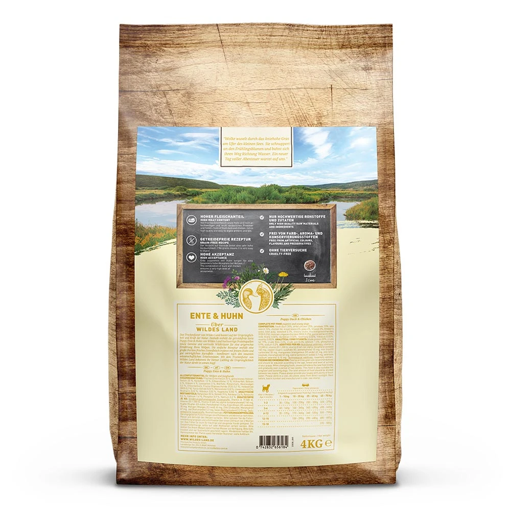 Wildes Land Classic Puppy Ente Und Huhn Mit Kartoffeln Und Wildkräutern Trockenfutter 4 Kg – Bild 2