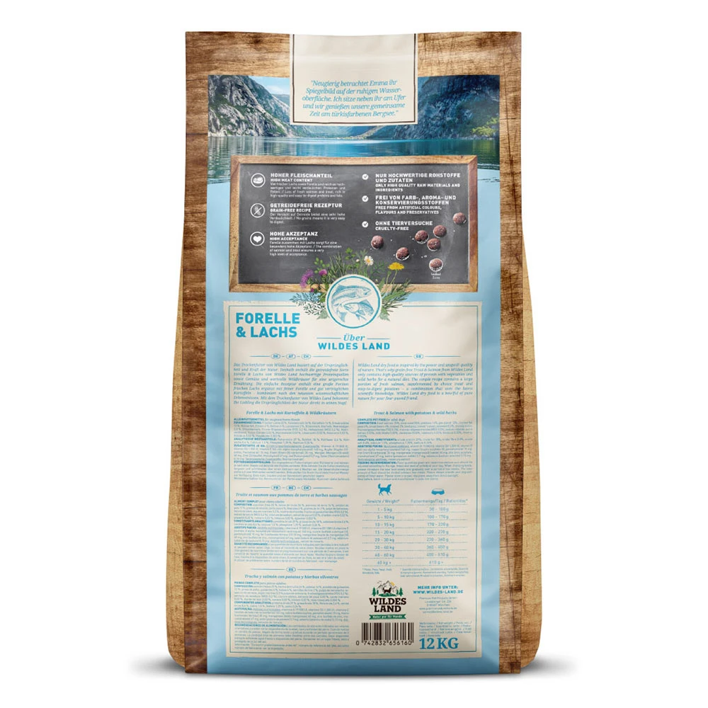 Wildes Land Classic Adult Forelle Und Lachs Mit Kartoffeln Und Wildkräutern Trockenfutter 2 X 12 Kg – Bild 2