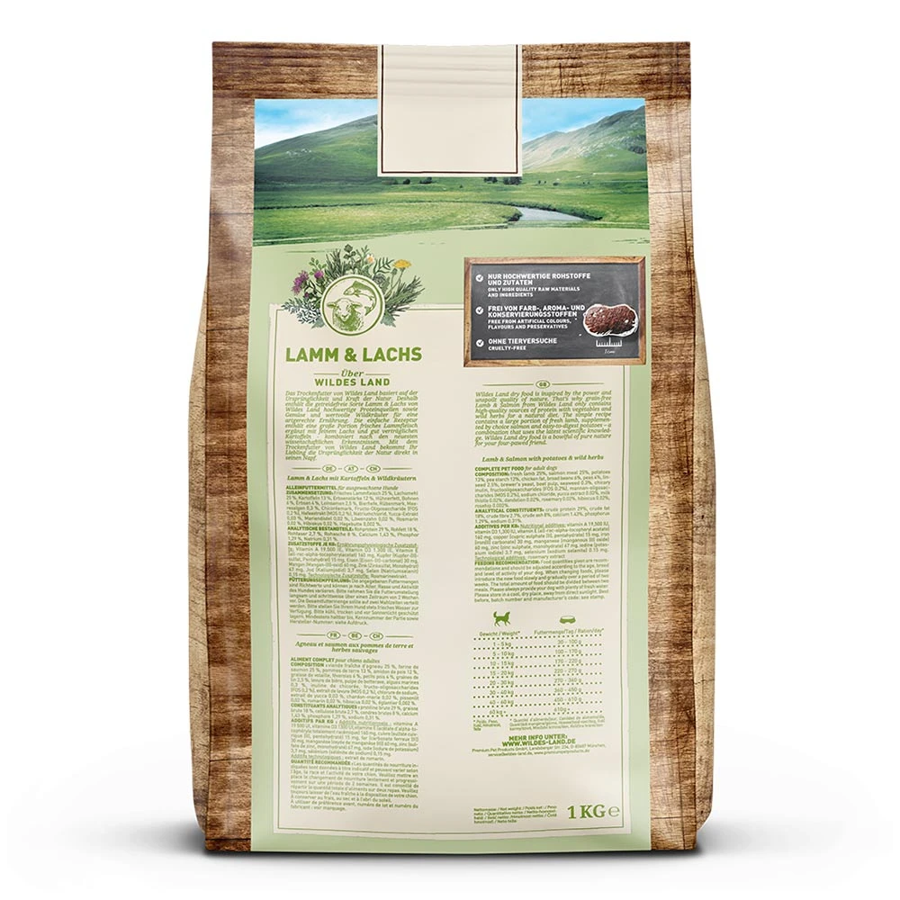 Wildes Land Classic Adult Lamm Und Lachs Mit Kartoffeln Und Wildkräutern Trockenfutter 1 Kg – Bild 2