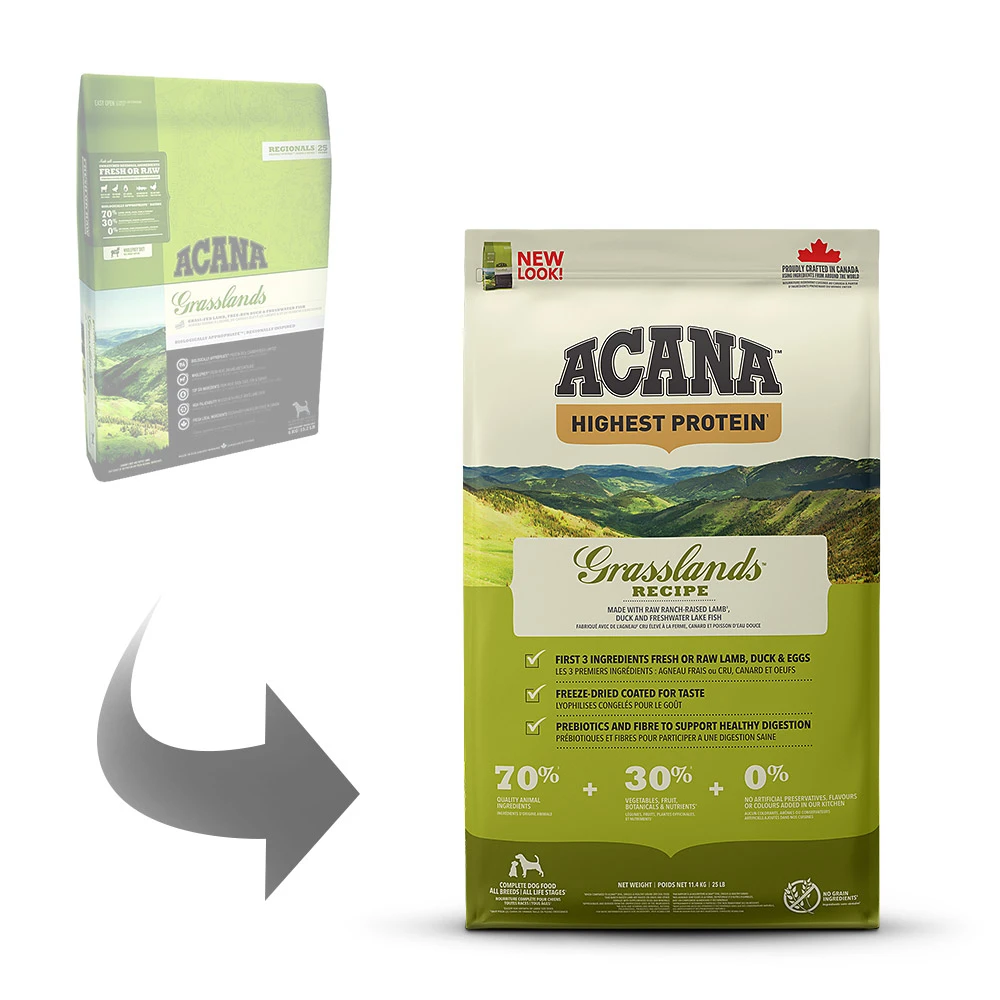 Acana Highest Protein Grassland Dog Trockenfutter 2 X 11,4 Kg – Bild 2