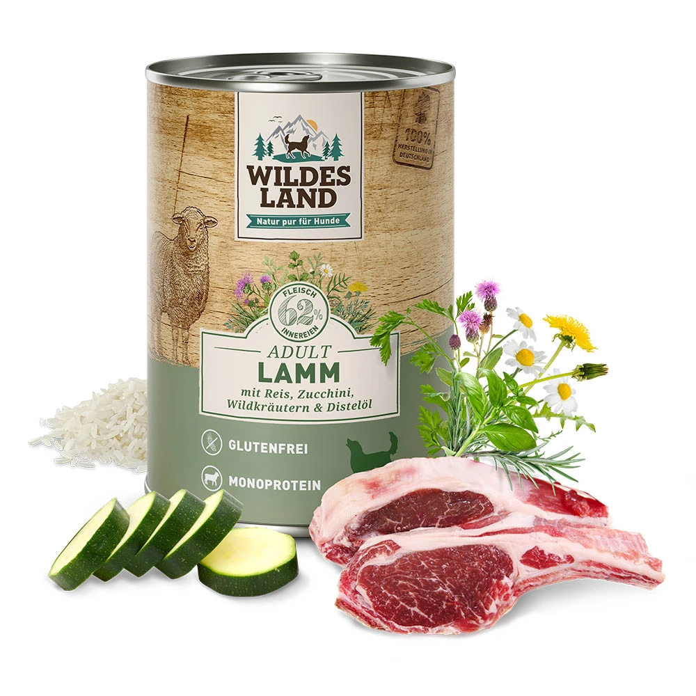 Wildes Land Classic Adult Lamm Mit Reis, Zucchini, Wildkräutern Und Distelöl Nassfutter 12 X 400 G 3 Wildes Land Classic Adult Lamm Mit Reis, Zucchini, Wildkräutern Und Distelöl Nassfutter 12 X 400 G