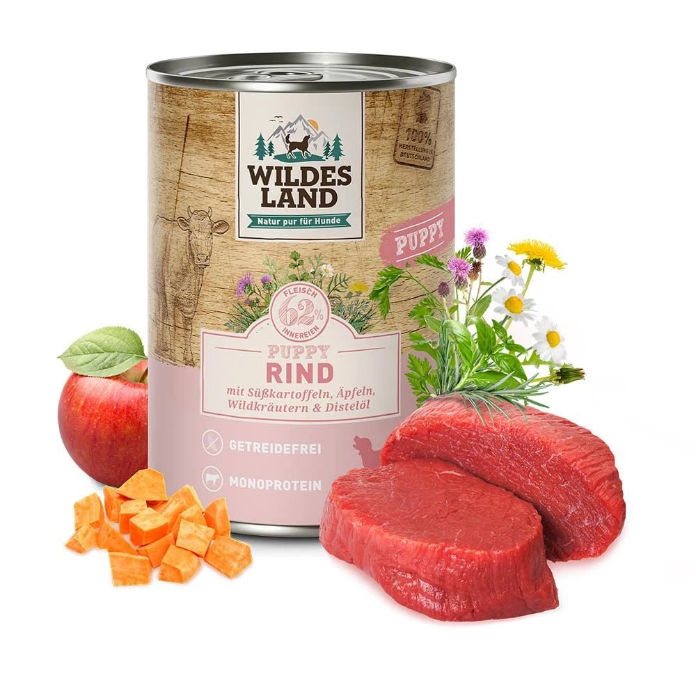 Wildes Land Rind Mit Süßkartoffel, Apfel Und Wildkräutern Nassfutter 6 X 400 G 4 Wildes Land Rind Mit Süßkartoffel, Apfel Und Wildkräutern Nassfutter 6 X 400 G – Bild 2