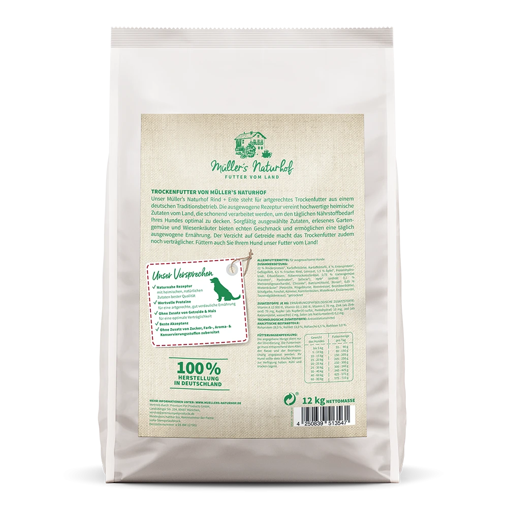 Müller’s Naturhof Rind Und Ente Trockenfutter 12 Kg – Bild 2
