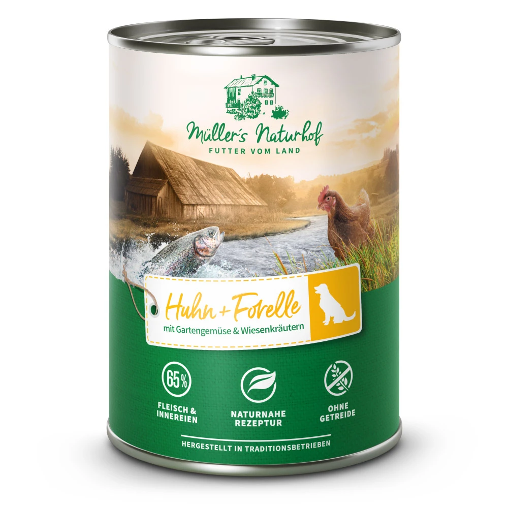 Müller’s Naturhof Huhn Und Forelle Nassfutter 12 X 400 G 3 Müller’s Naturhof Huhn Und Forelle Nassfutter 12 X 400 G