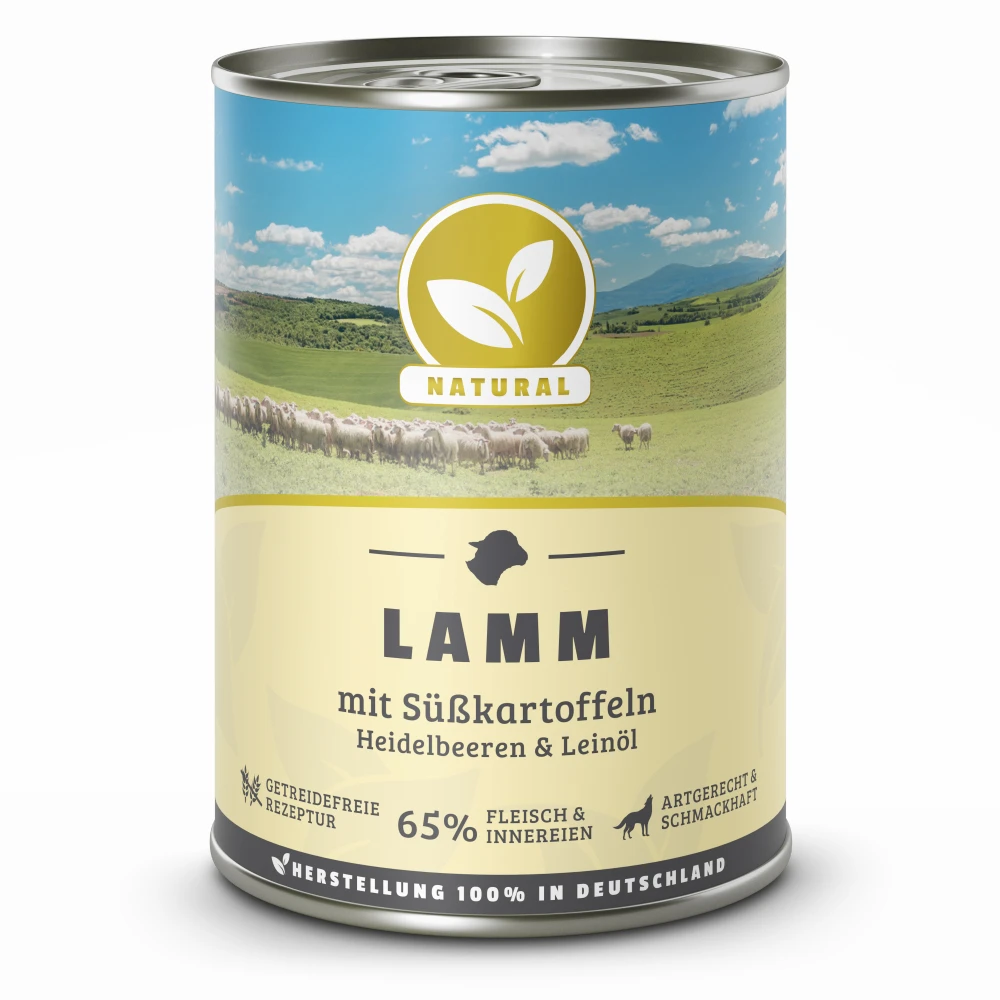 Natural Lamm Mit Süßkartoffeln, Heidelbeeren Und Leinöl Nassfutter 12 X 400 G