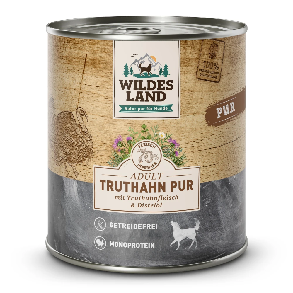 Wildes Land PUR Adult Truthahn Mit Distelöl Nassfutter 24 X 800 G