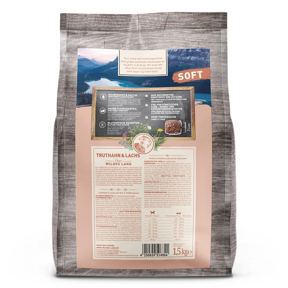 Wildes Land Soft Adult Truthahn Und Lachs Mit Reis Und Wildkräutern Trockenfutter 1,5 Kg 4 Wildes Land Soft Adult Truthahn Und Lachs Mit Reis Und Wildkräutern Trockenfutter 1,5 Kg – Bild 2