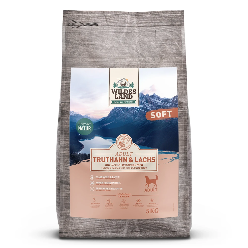 Wildes Land Soft Adult Truthahn Und Lachs Mit Reis Und Wildkräutern Trockenfutter 3 X 5 Kg
