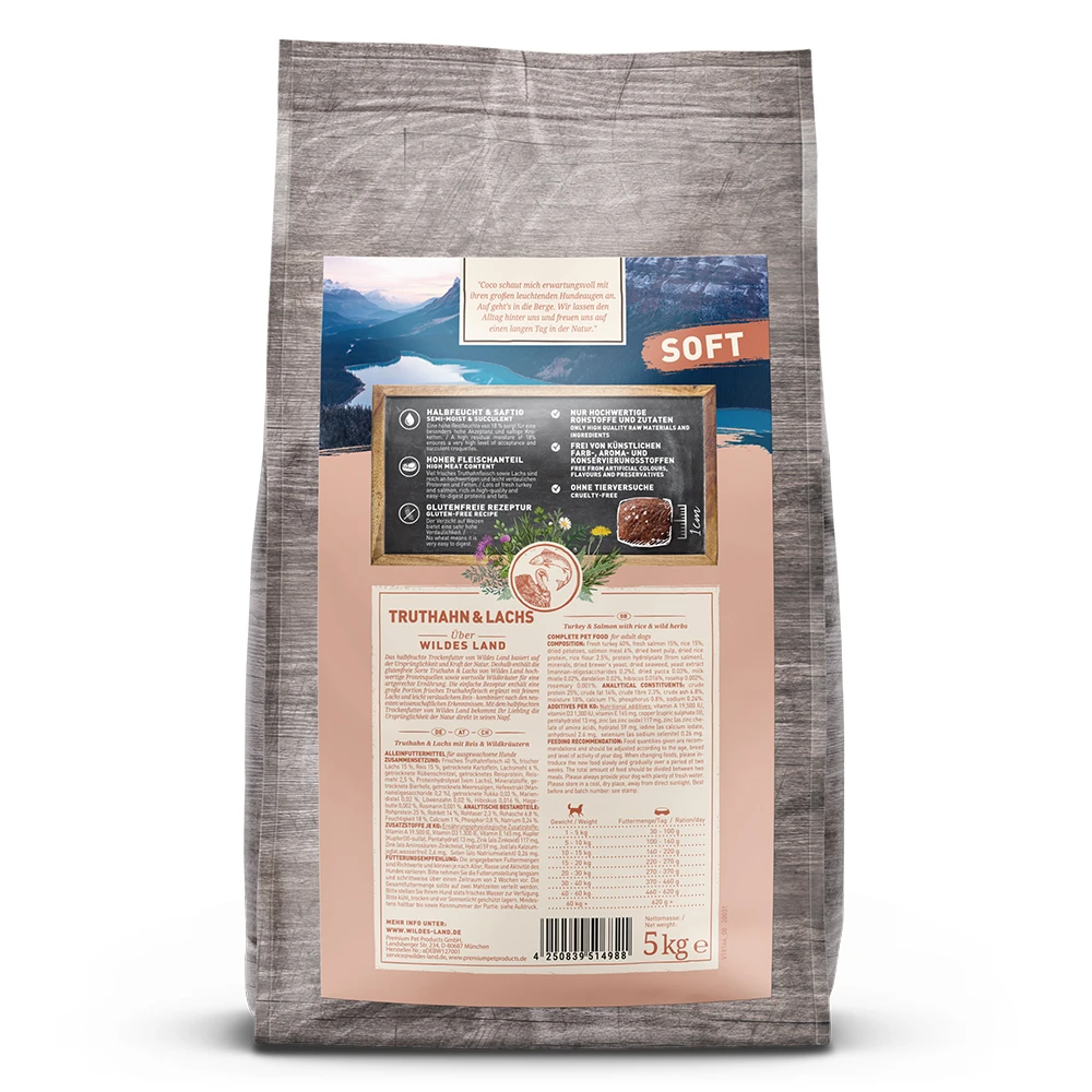 Wildes Land Soft Adult Truthahn Und Lachs Mit Reis Und Wildkräutern Trockenfutter 3 X 5 Kg – Bild 2