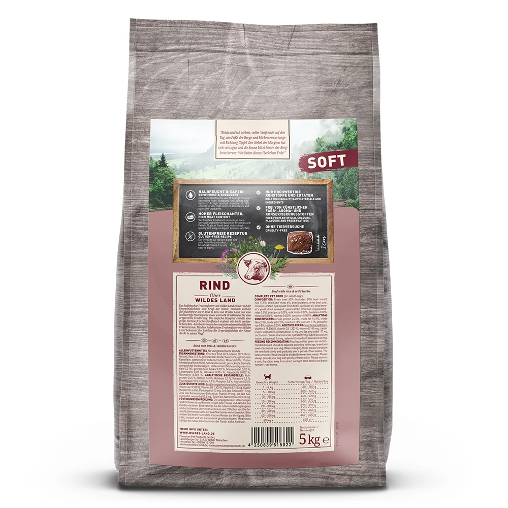 Wildes Land Soft Adult Rind Mit Reis Und Wildkräutern Trockenfutter 3 X 5 Kg – Bild 2