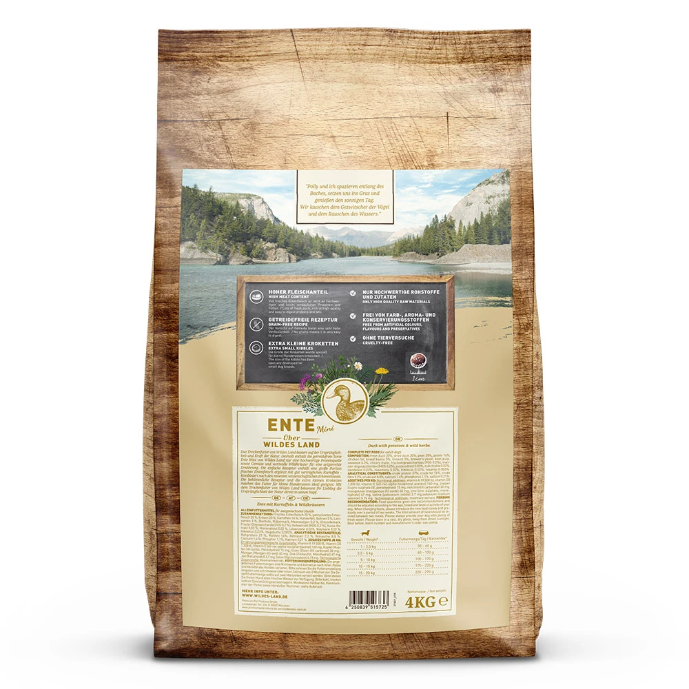 Wildes Land Classic Mini Ente Mit Kartoffeln Und Wildkräutern Trockenfutter 4 Kg 4 Wildes Land Classic Mini Ente Mit Kartoffeln Und Wildkräutern Trockenfutter 4 Kg – Bild 2
