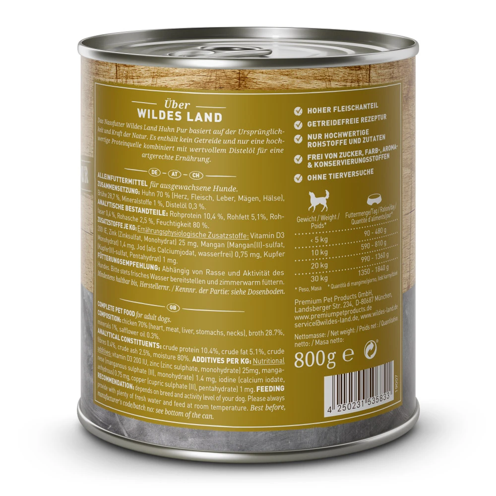 Wildes Land PUR Adult Huhn Mit Distelöl Nassfutter 24 X 400 G 4 Wildes Land PUR Adult Huhn Mit Distelöl Nassfutter 24 X 400 G – Bild 2